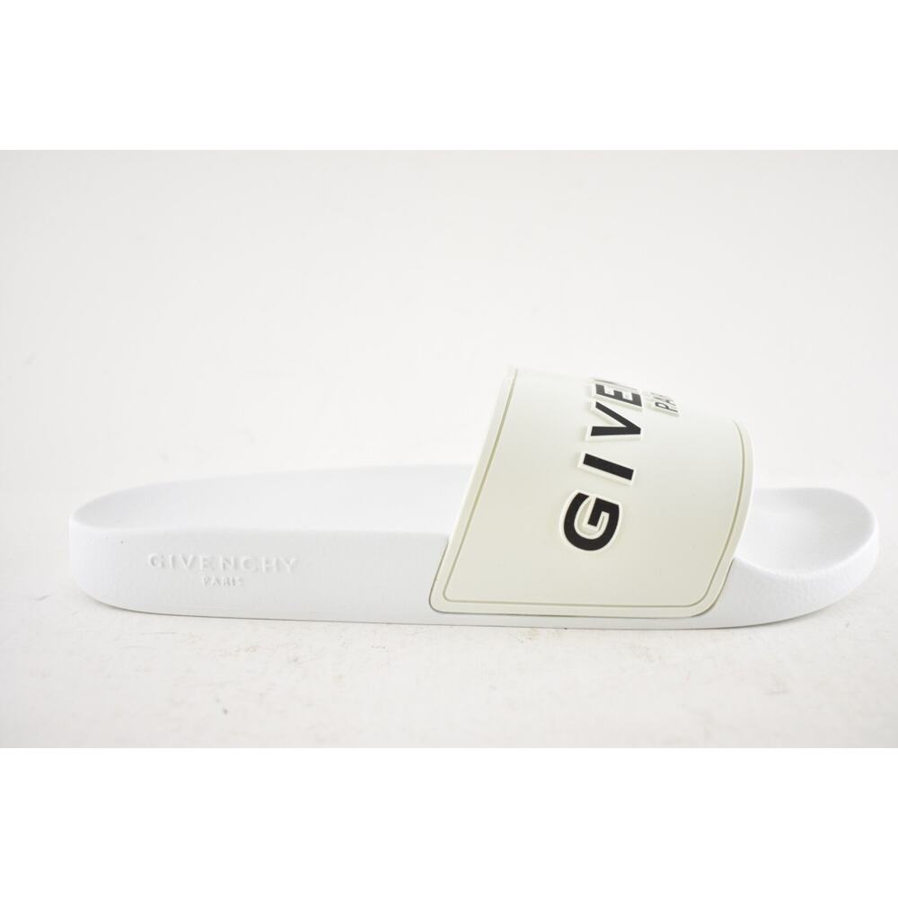 Givenchy Mens Pool Flat White Black Logo Rubber Beach Sandal Slide Slip On 45 12 - Picture 2 of 16